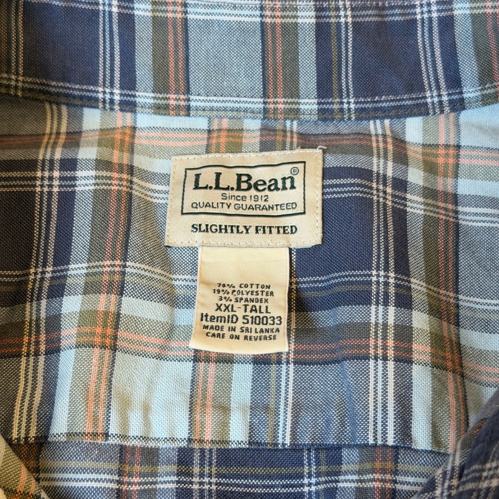 L.L. Bean Comfort Stretch Oxford Shirt XXL Tall Blue Plaid Slightly Fitted - Picture 3 of 8